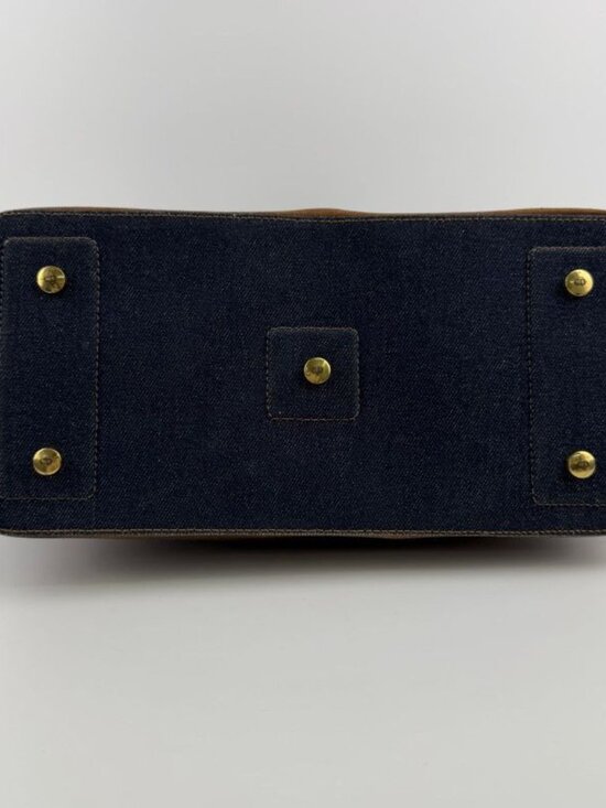 Dior Tote Brown Navy Denim Leather Vintage - Picture 8 of 16
